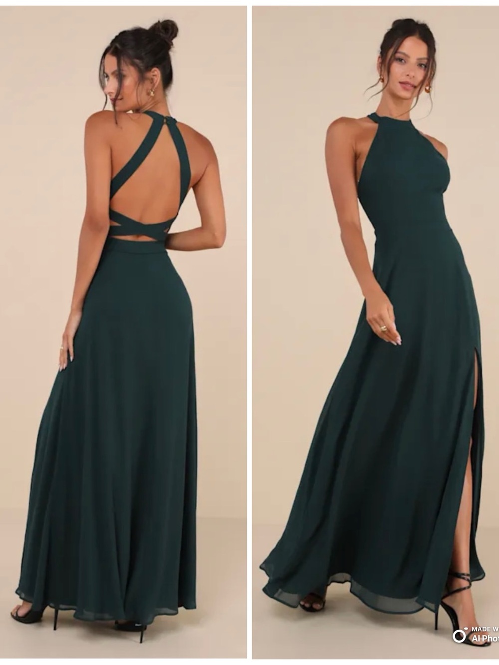 Lulus Large Confidently Charismatic Emerald Green Backless Halter Maxi Dress NWT